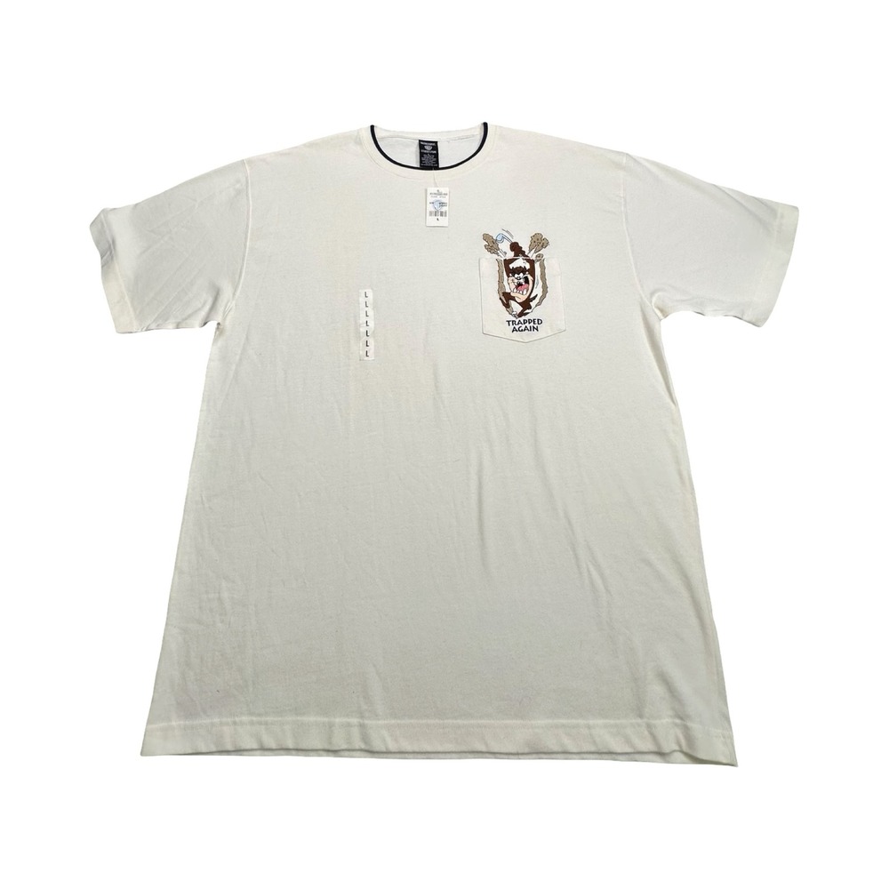 Warner Bros Taz Pocket T-Shirt Mens L Cream Golf Vintage 90s Cotton Western